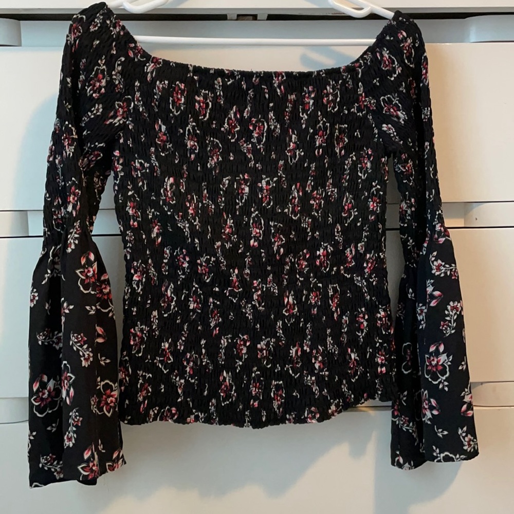 Express smocked bell sleeve top